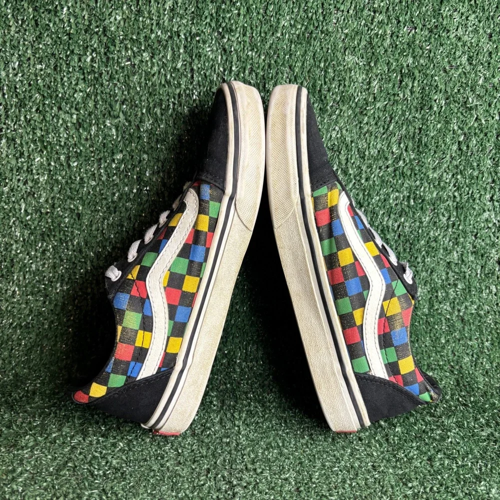 Vans Old Skool Rainbow Checkerboard Skater Sneaker Shoes Black‎ Womens 6 (4.5Y)